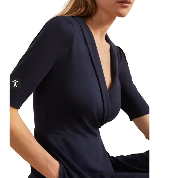 Boden NWT Fixed Wrap Jersey Dress Navy Pockets Size 10R - Picture 5 of 13
